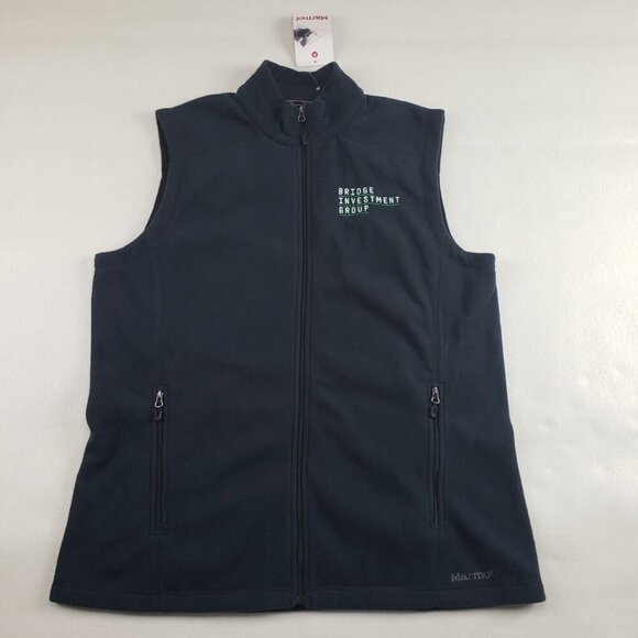 Marmot Rocklin Fleece Vest Womens XL Black Full Zip NEW "Bridge Investment" Logo - Picture 1 of 12